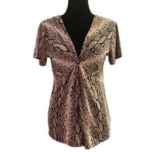 Ellen Tracy Chrome Snake‎ Print Stretch Short Sleeve Top Size Small